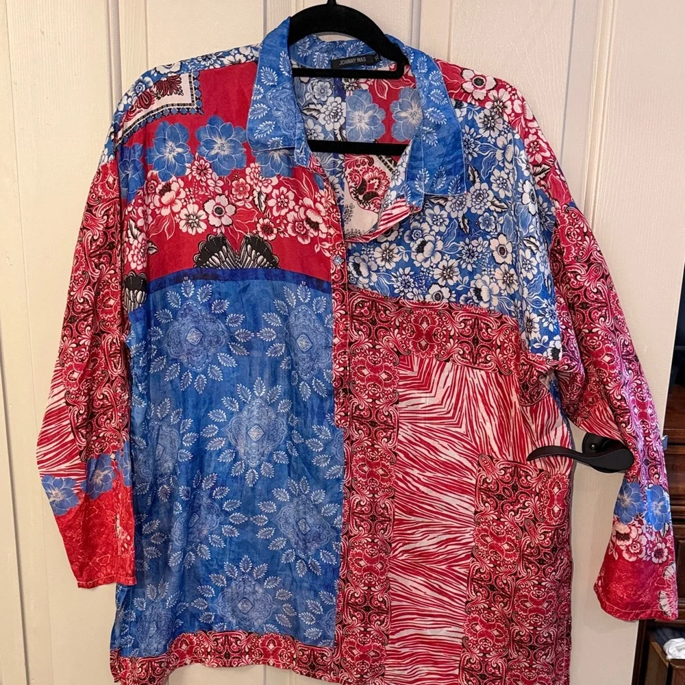 Johnny Was Red and Blue Floral Blouse - Picture 1 of 6